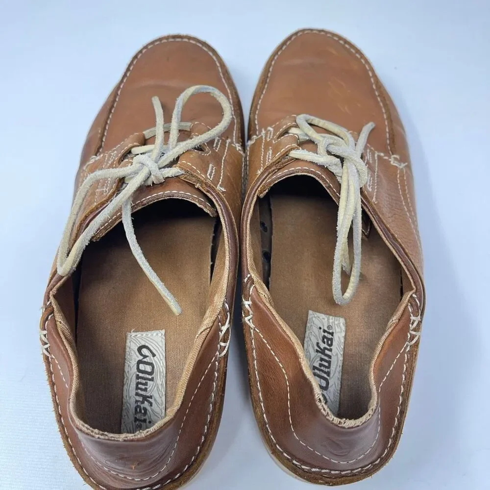 Olukai Moku Leather Loafers Boat Shoes Dark Java Men’s Size 9.5